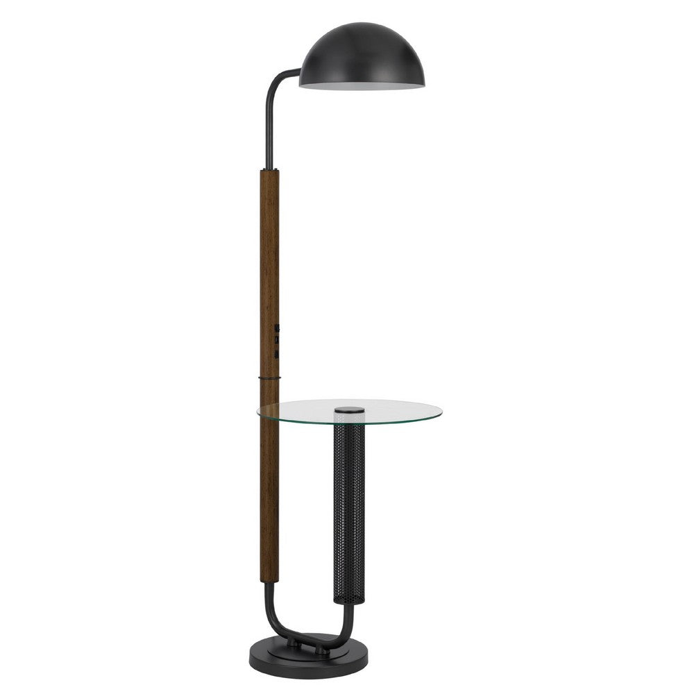 Benjara Floor Lamp with Round Glass Table, Modern Metal Dome Shade, Black 63 Inch