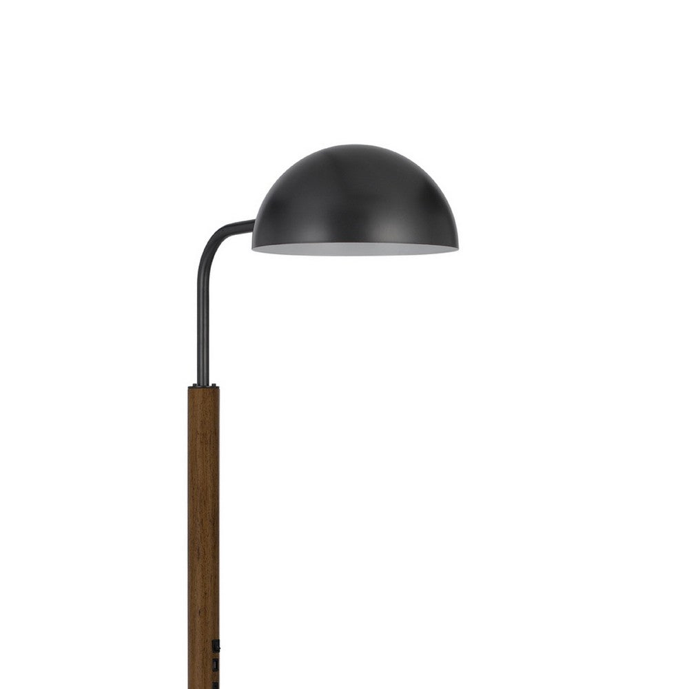 Benjara Floor Lamp with Round Glass Table, Modern Metal Dome Shade, Black 63 Inch