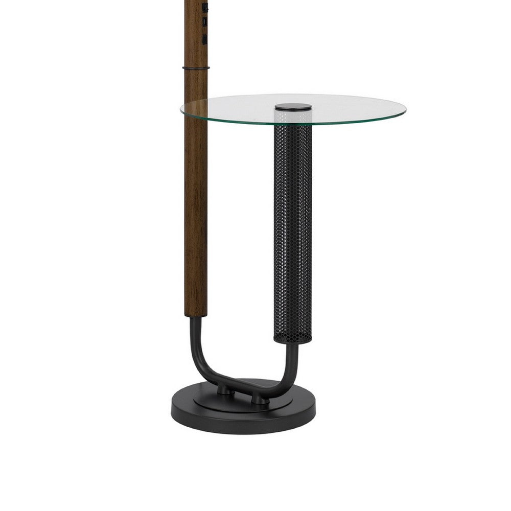 Benjara Floor Lamp with Round Glass Table, Modern Metal Dome Shade, Black 63 Inch