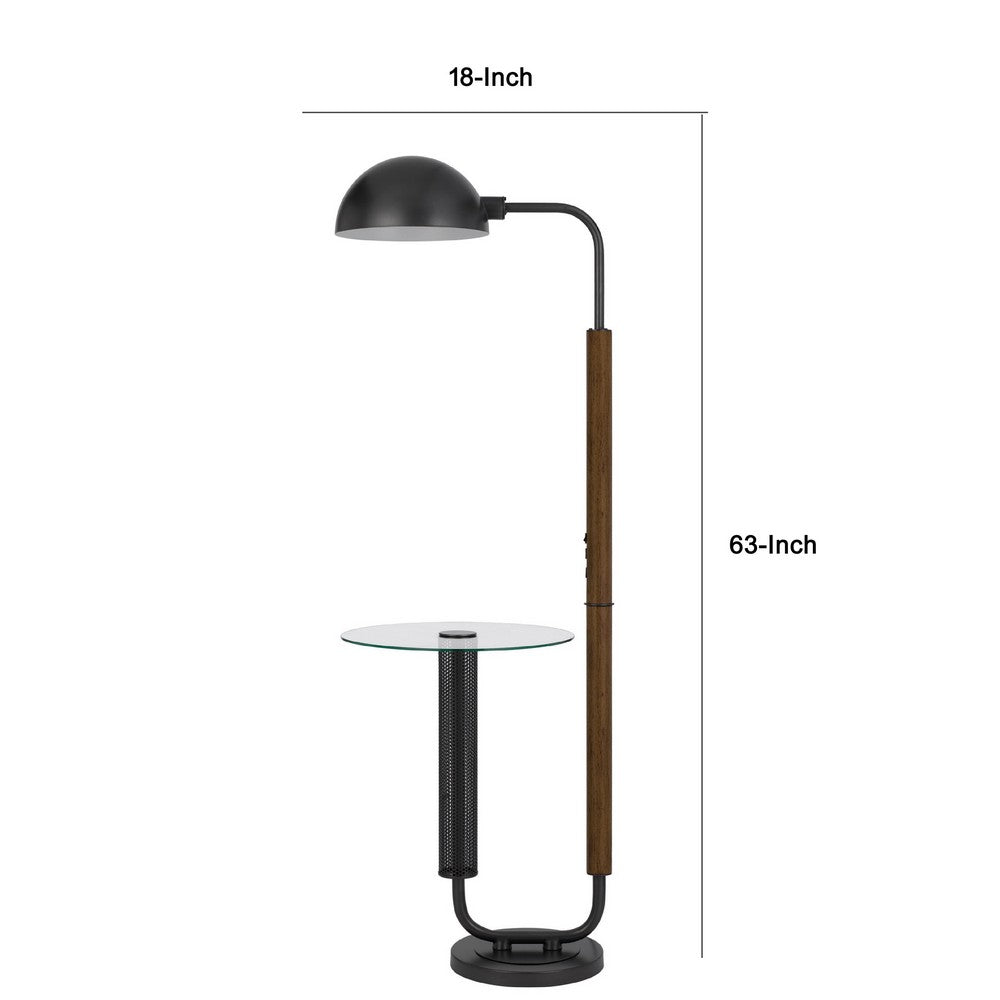 Benjara Floor Lamp with Round Glass Table, Modern Metal Dome Shade, Black 63 Inch