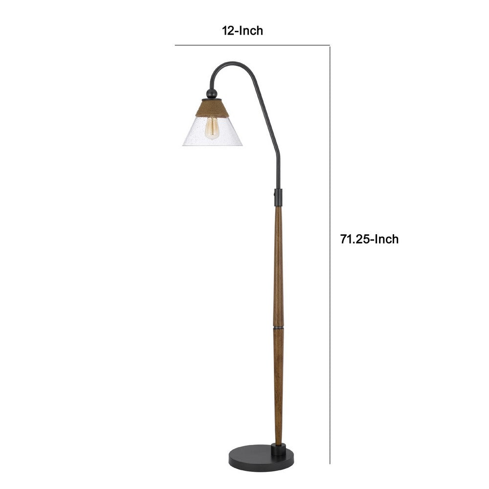 Benjara Floor Lamp, Bubble Glass Shade, Rope Accents Industrial Wood, Black 71 Inch