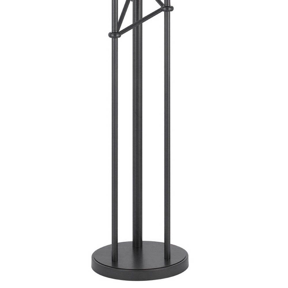 Benjara 3 Light Torchiere Floor Lamp, Leaf Design Glass Shade, Black Metal 71 Inch