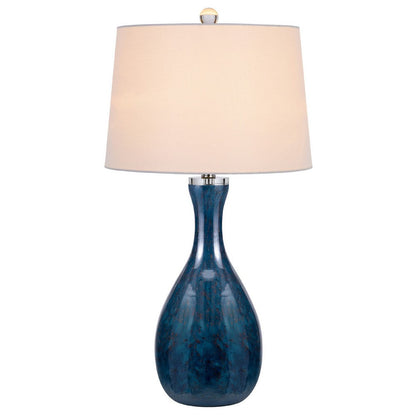 Benjara Table Lamp Set of 2, Off-White Drum Shade, Dark Blue Glass 29 Inch
