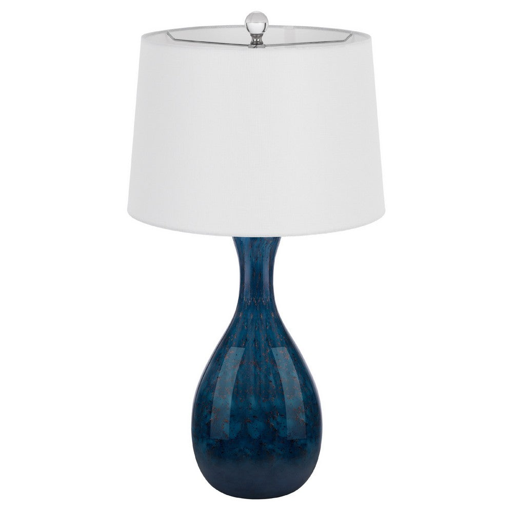 Benjara Table Lamp Set of 2, Off-White Drum Shade, Dark Blue Glass 29 Inch