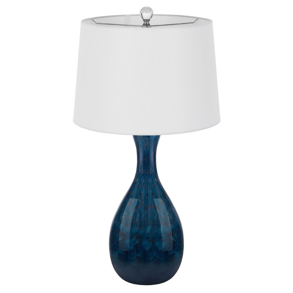 Benjara Table Lamp Set of 2, Off-White Drum Shade, Dark Blue Glass 29 Inch