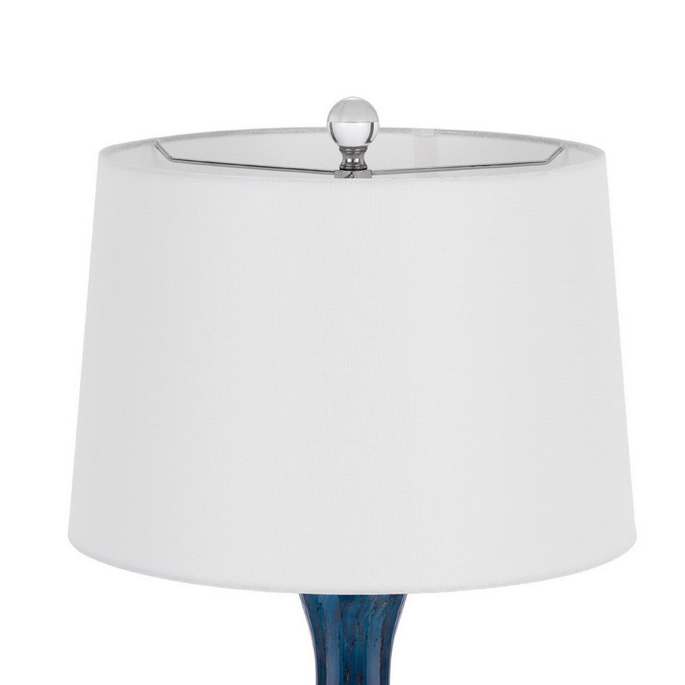 Benjara Table Lamp Set of 2, Off-White Drum Shade, Dark Blue Glass 29 Inch