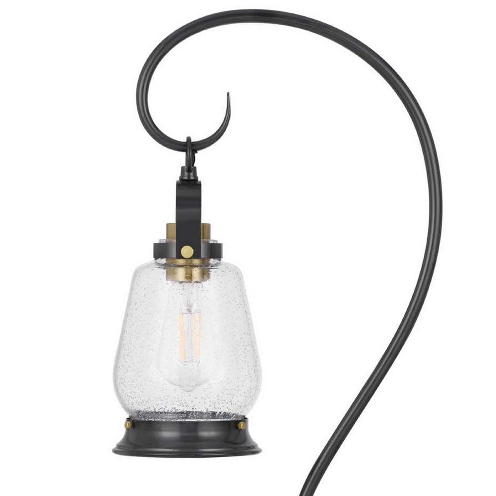 Benjara Table Lamp, Vintage Lantern Style, Bubble Glass Shade, Black Metal 32 Inch