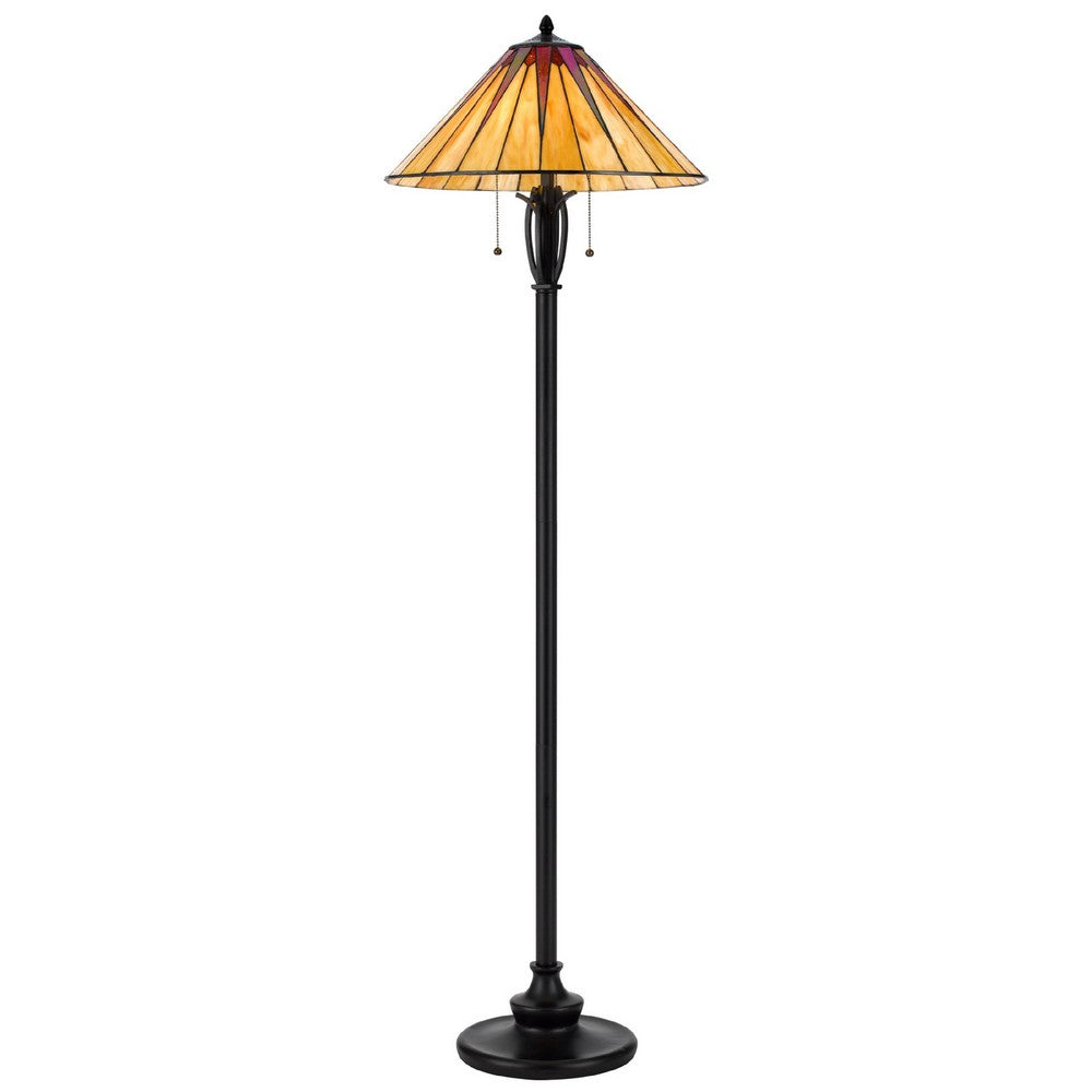 Benjara Eli Floor Lamp, Stained Tiffany Glass Shade, Hand Painted, Bronze 61 Inch