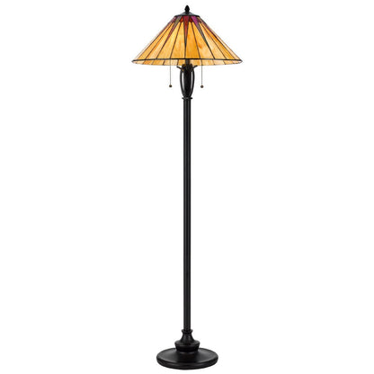 Benjara Eli Floor Lamp, Stained Tiffany Glass Shade, Hand Painted, Bronze 61 Inch