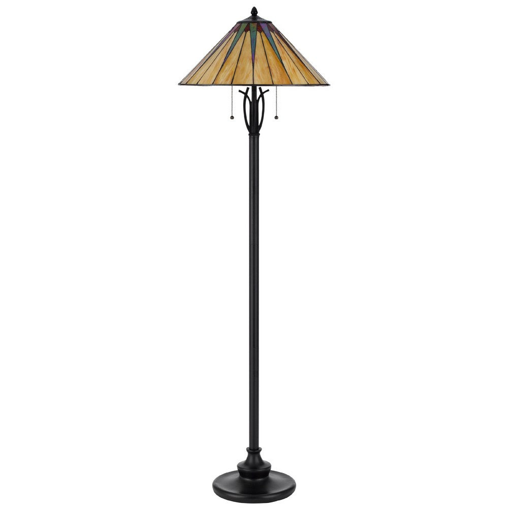 Benjara Eli Floor Lamp, Stained Tiffany Glass Shade, Hand Painted, Bronze 61 Inch