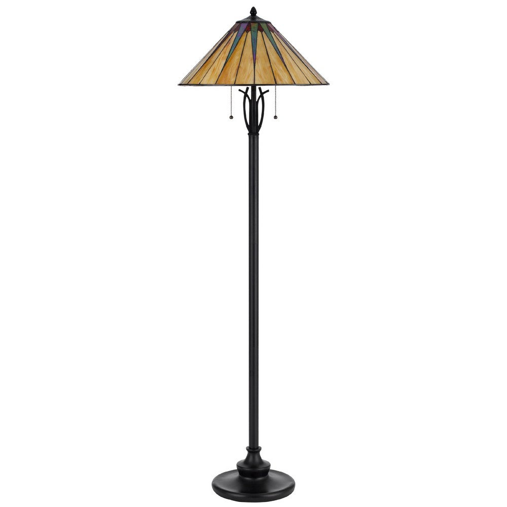 Benjara Eli Floor Lamp, Stained Tiffany Glass Shade, Hand Painted, Bronze 61 Inch
