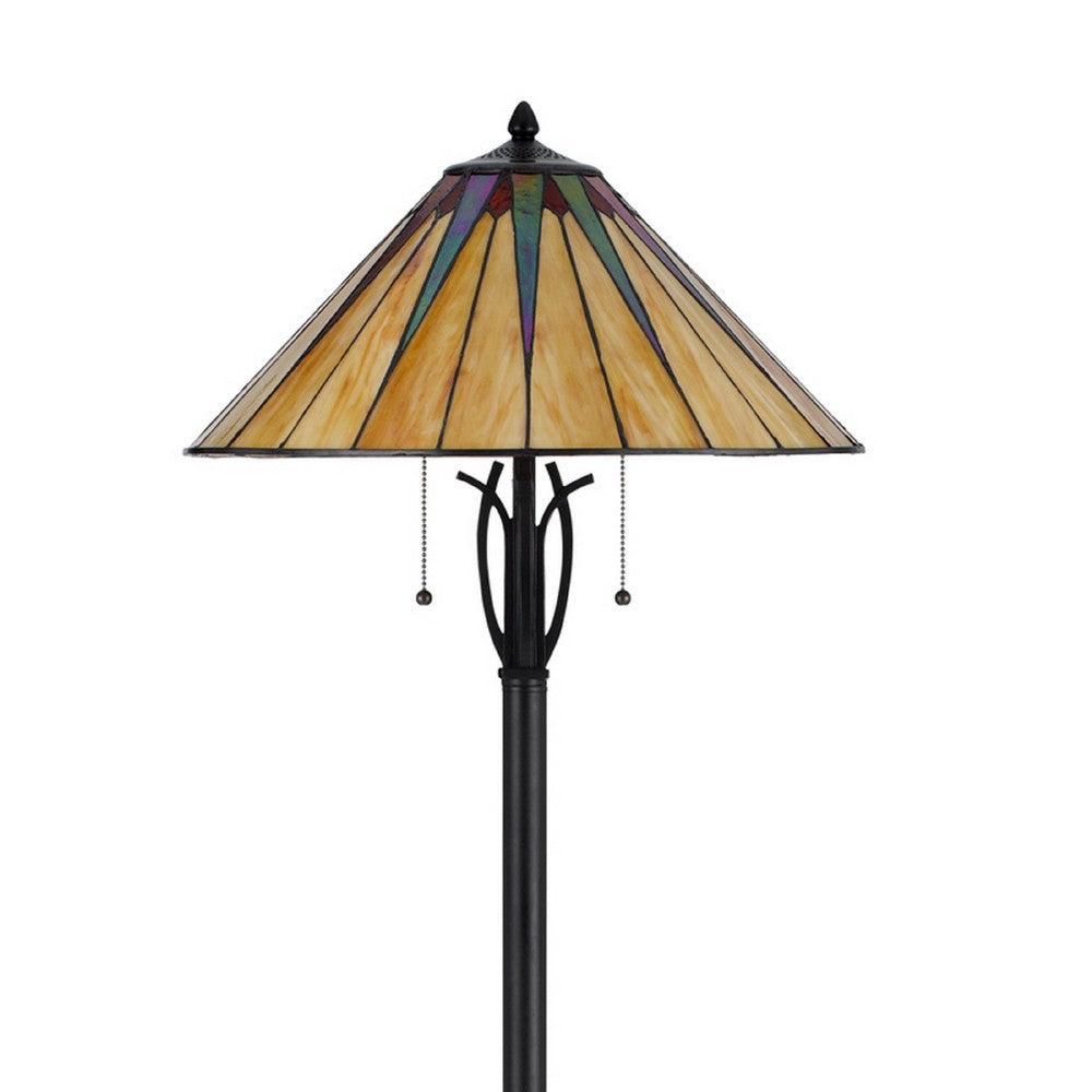 Benjara Eli Floor Lamp, Stained Tiffany Glass Shade, Hand Painted, Bronze 61 Inch