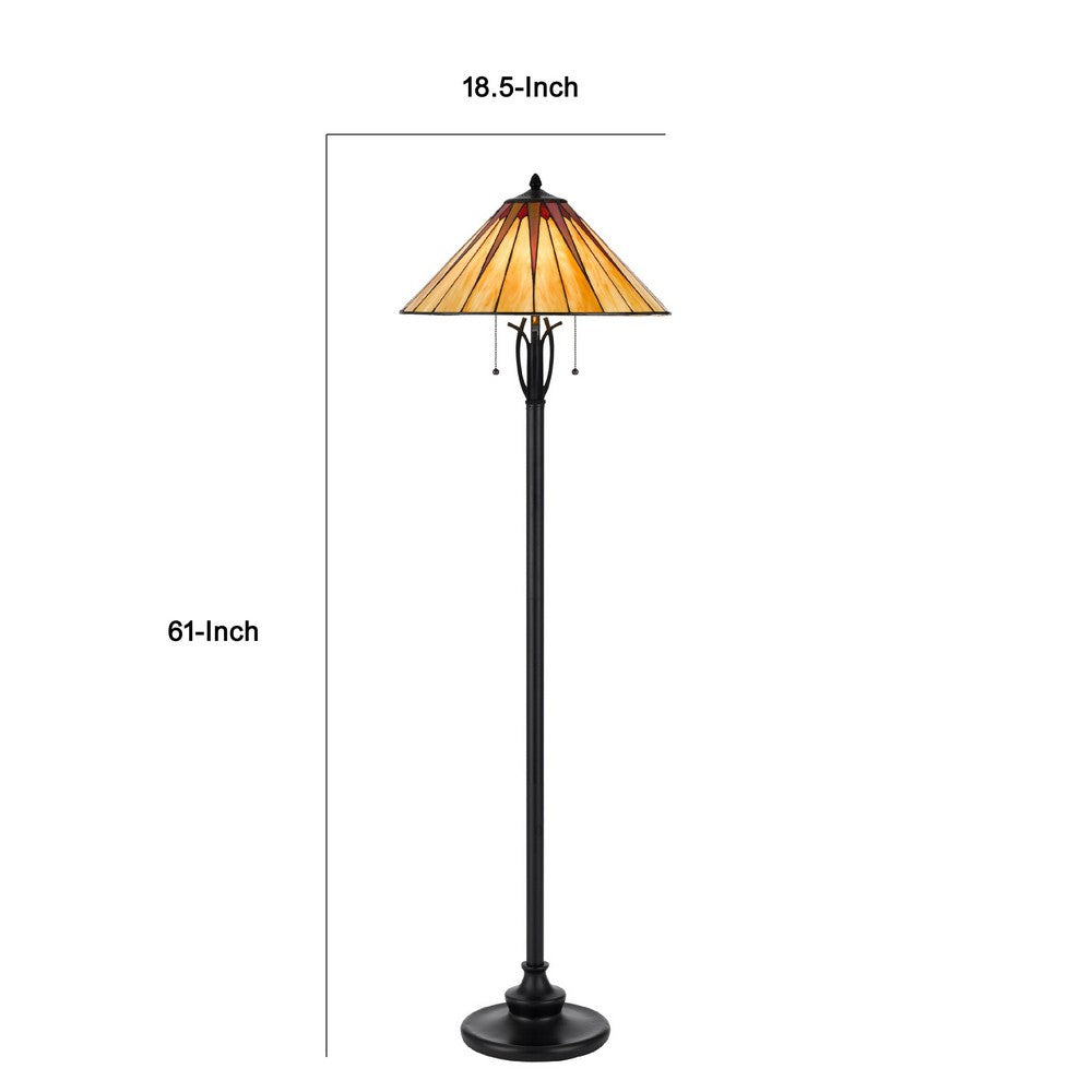 Benjara Eli Floor Lamp, Stained Tiffany Glass Shade, Hand Painted, Bronze 61 Inch