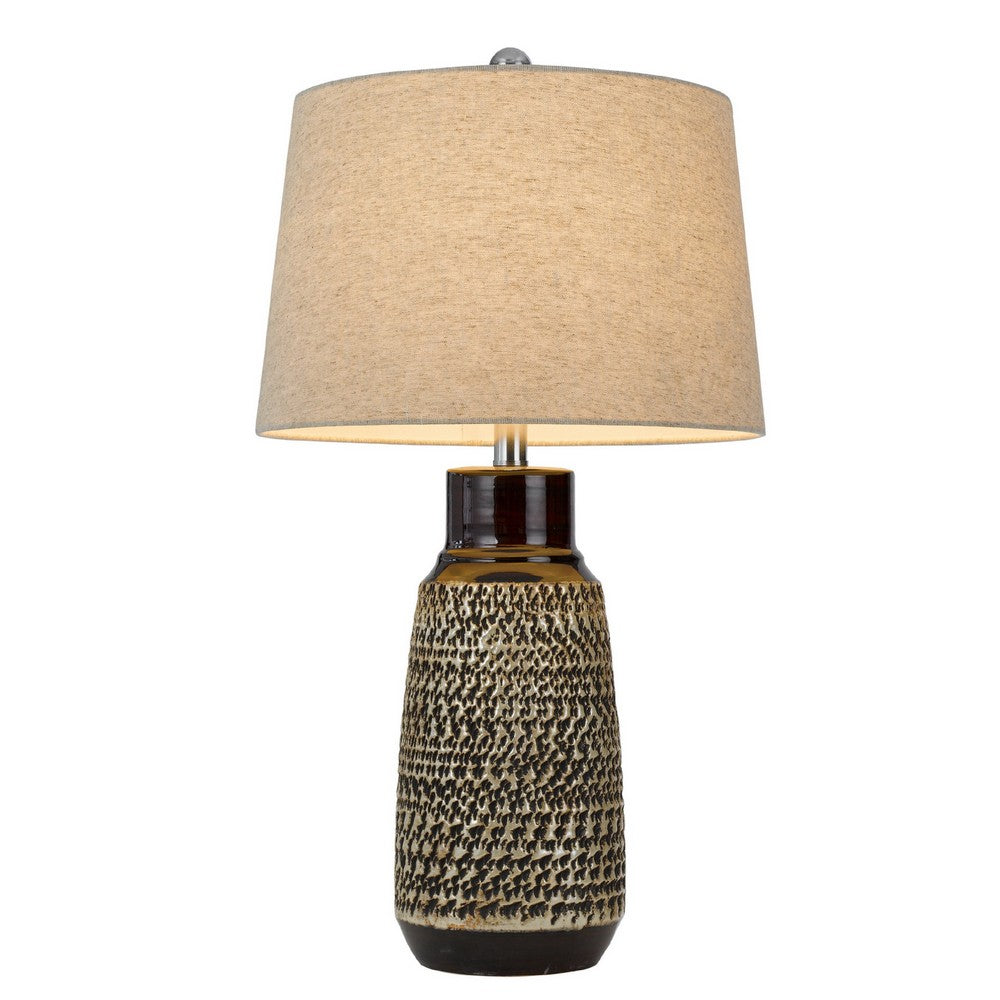 Benjara Bora Table Lamp Set of 2, Antique Silver Burlap Shade, Black Ceramic