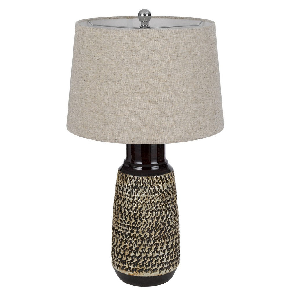 Benjara Bora Table Lamp Set of 2, Antique Silver Burlap Shade, Black Ceramic
