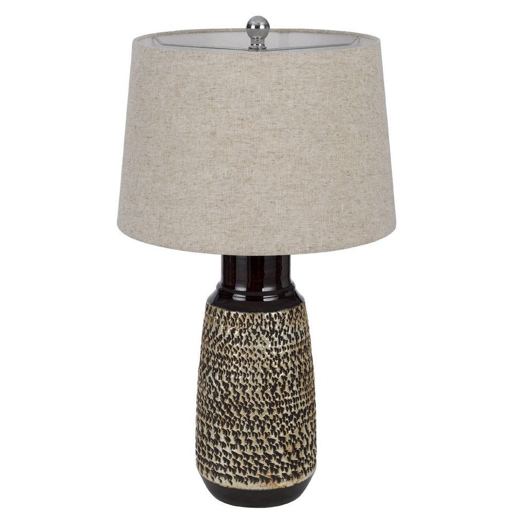 Benjara Bora Table Lamp Set of 2, Antique Silver Burlap Shade, Black Ceramic