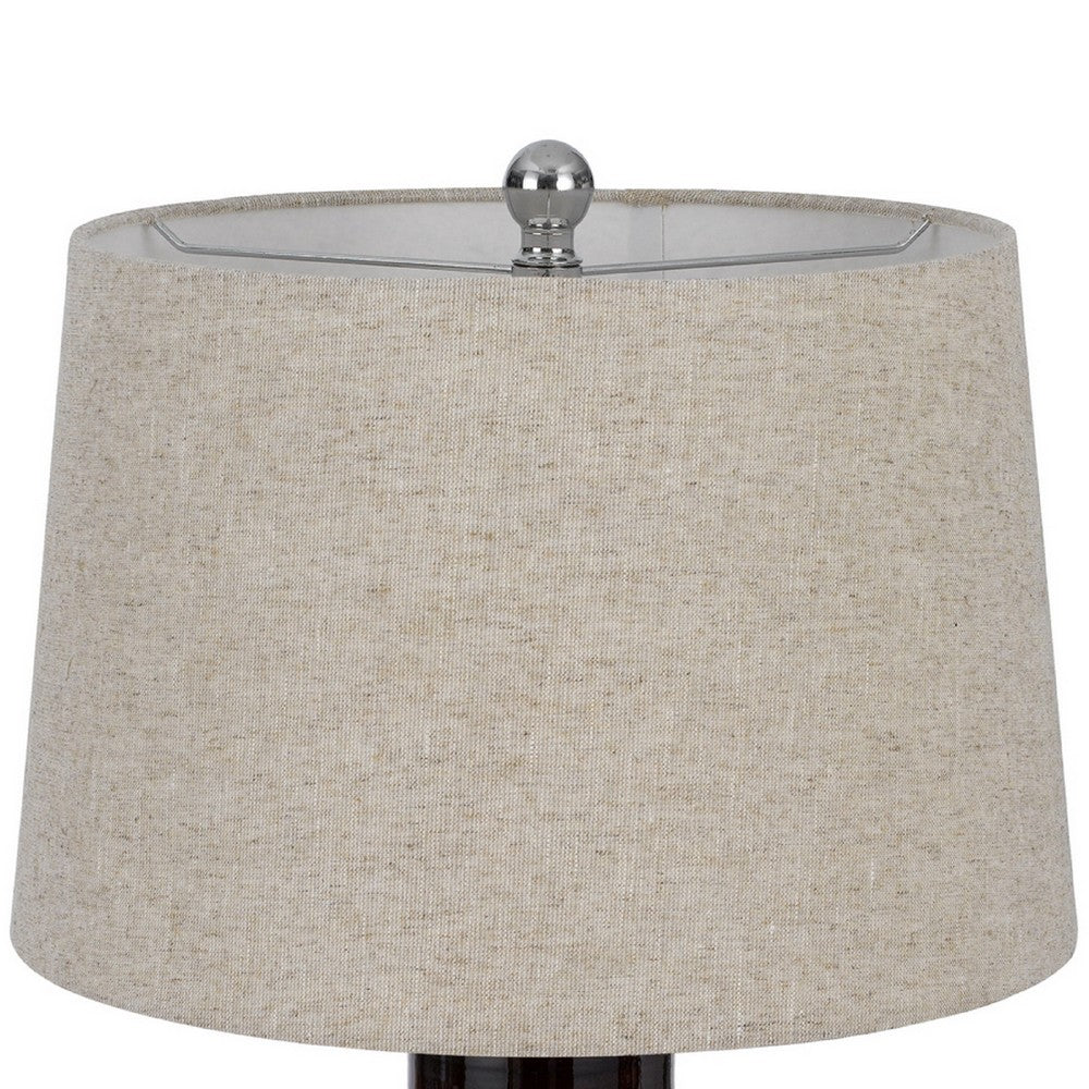 Benjara Bora Table Lamp Set of 2, Antique Silver Burlap Shade, Black Ceramic