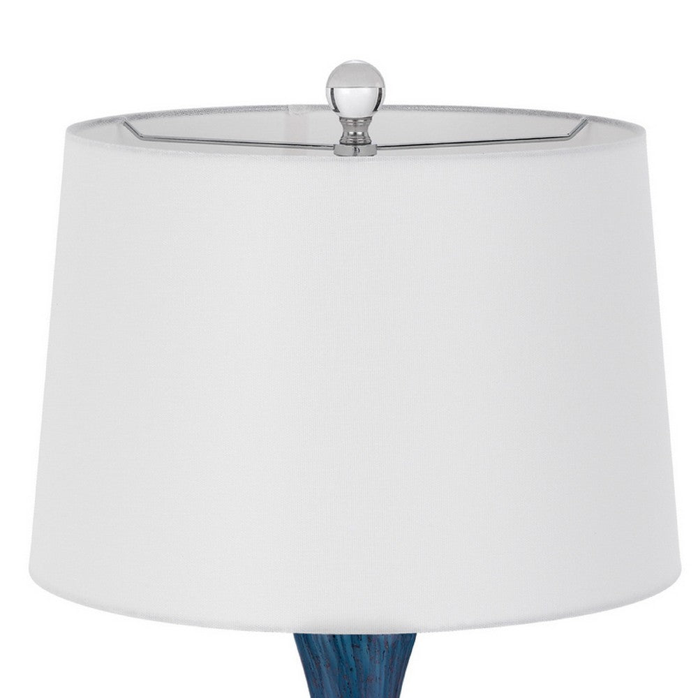 Benjara Table Lamp Set of 2, Off-White Shade, Blue Candlestick Glass Body 32 Inch