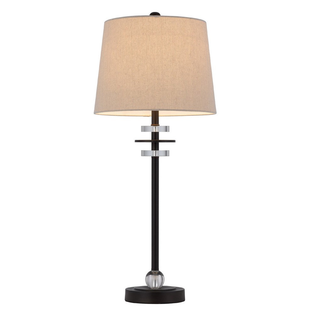 Benjara Tika Table Lamp Set of 2, Crystal Rings And Black Metal Ball, Fabric Shade