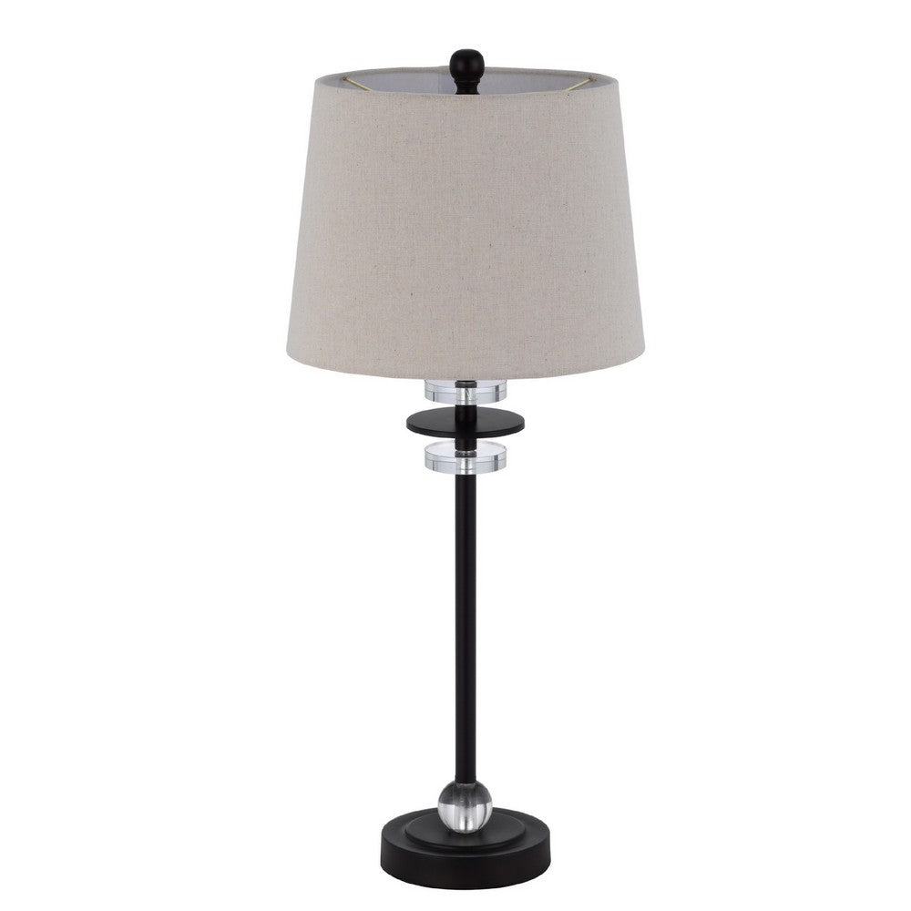 Benjara Tika Table Lamp Set of 2, Crystal Rings And Black Metal Ball, Fabric Shade