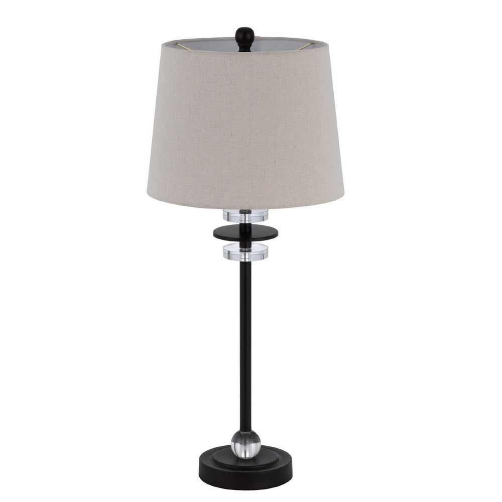 Benjara Tika Table Lamp Set of 2, Crystal Rings And Black Metal Ball, Fabric Shade