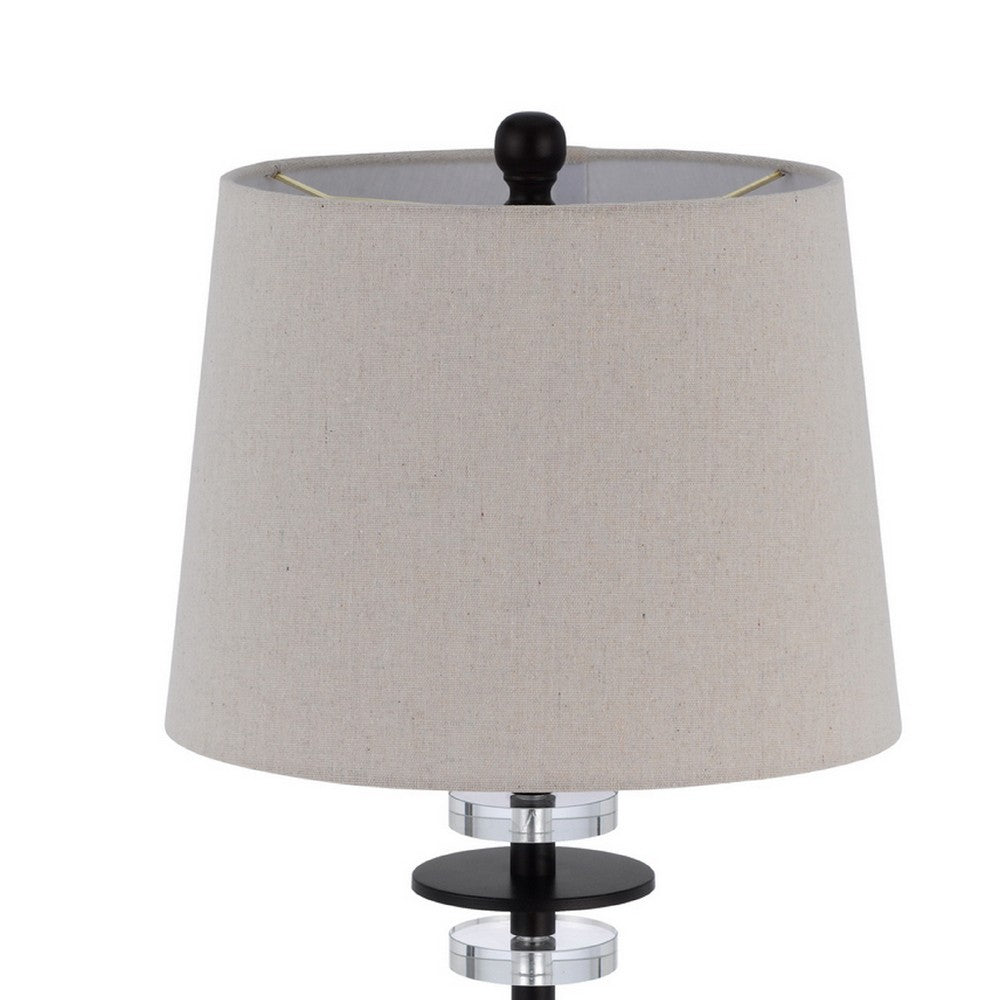 Benjara Tika Table Lamp Set of 2, Crystal Rings And Black Metal Ball, Fabric Shade