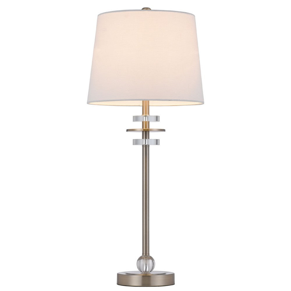 Benjara Tika Table Lamp Set of 2, Crystal Rings And Brushed Steel, Fabric Shade