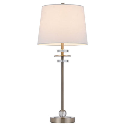 Benjara Tika Table Lamp Set of 2, Crystal Rings And Brushed Steel, Fabric Shade