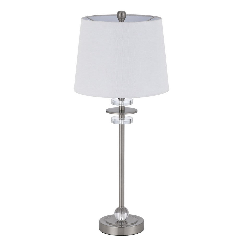 Benjara Tika Table Lamp Set of 2, Crystal Rings And Brushed Steel, Fabric Shade