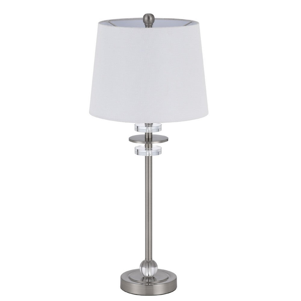 Benjara Tika Table Lamp Set of 2, Crystal Rings And Brushed Steel, Fabric Shade