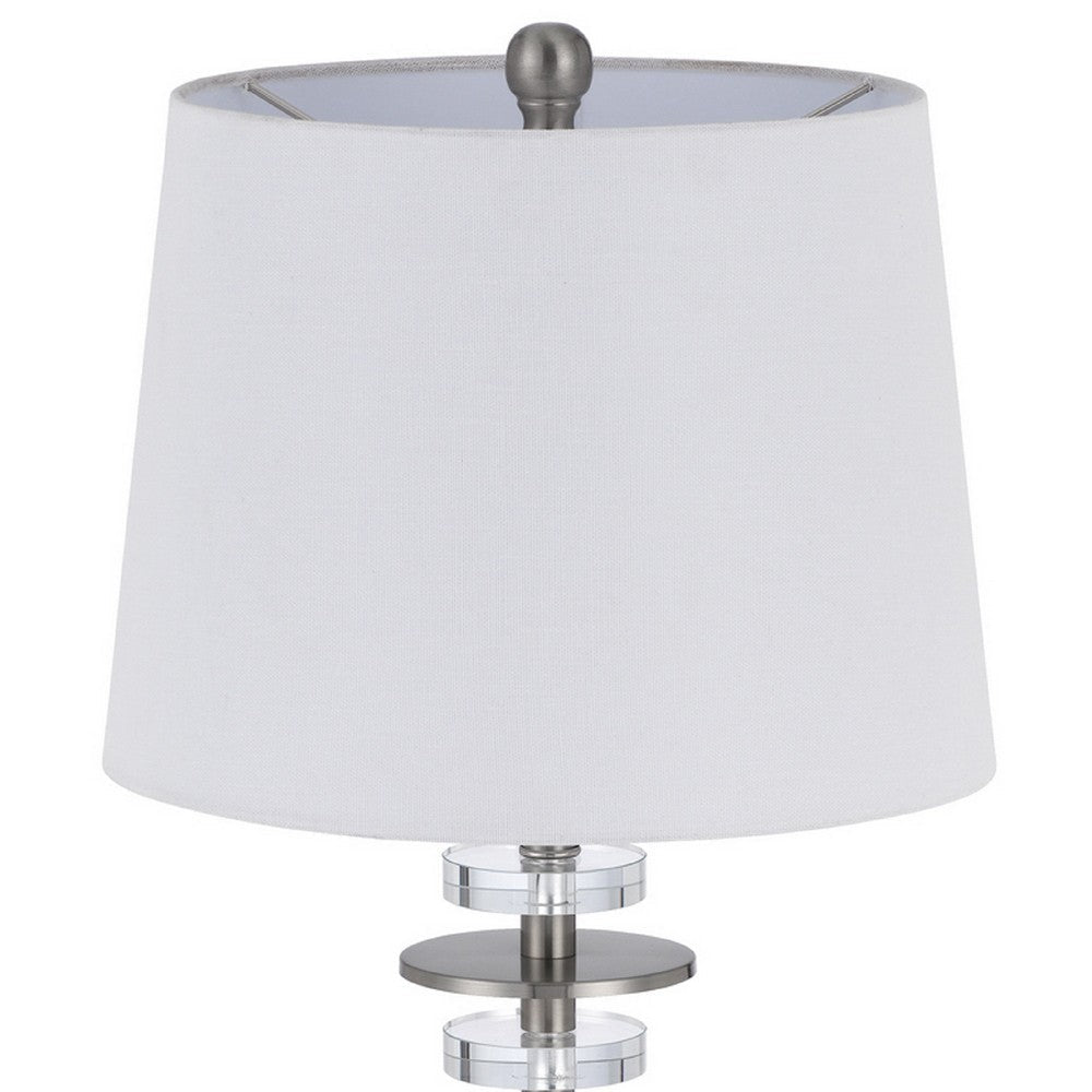 Benjara Tika Table Lamp Set of 2, Crystal Rings And Brushed Steel, Fabric Shade