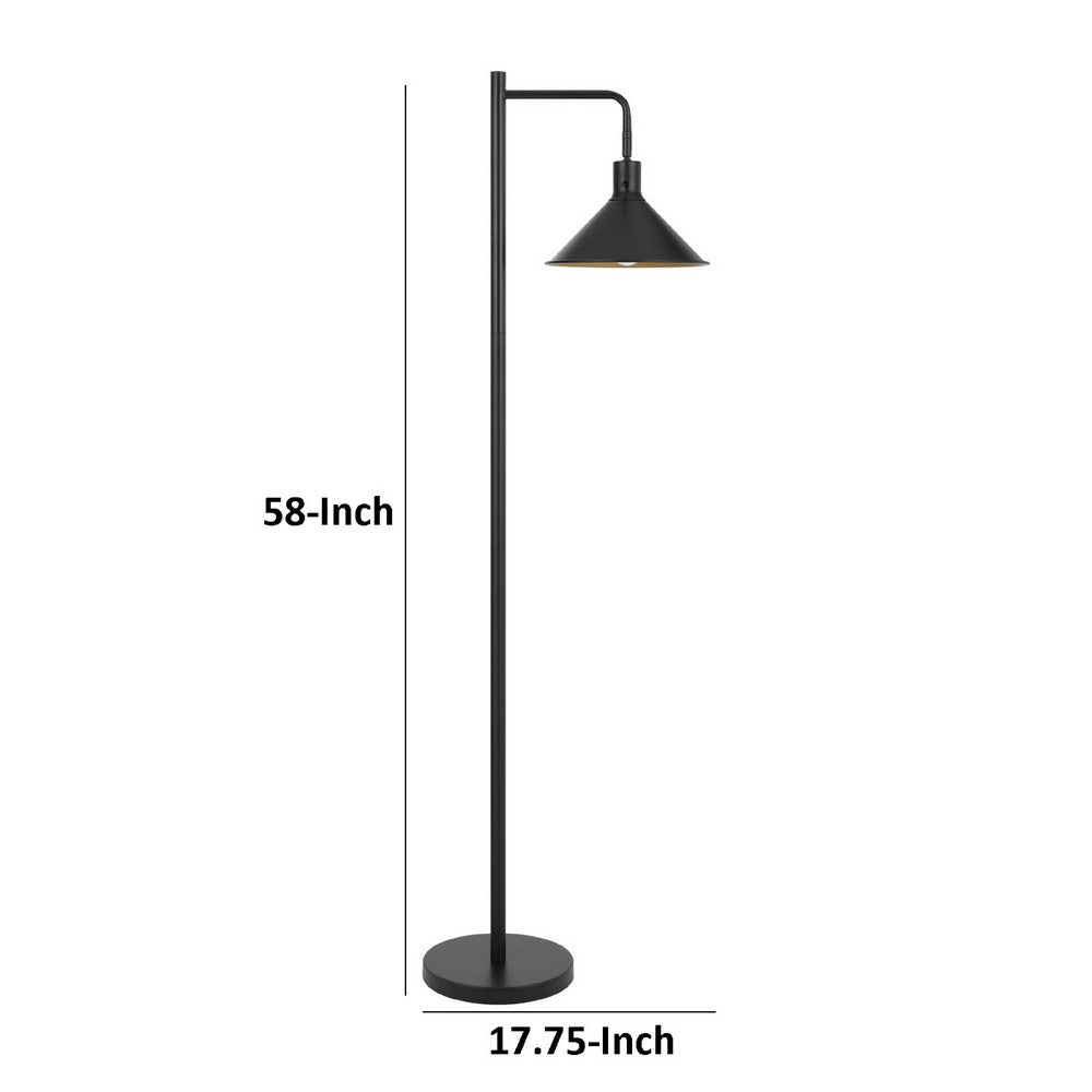 Benjara Floor Lamp, Adjustable Head with Hanging Cone Shade, Retro Black Metal