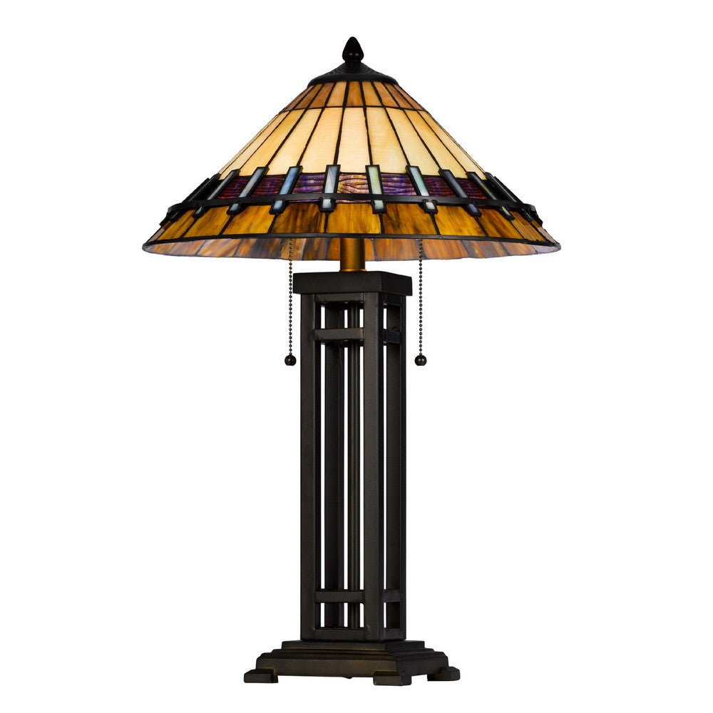 Benjara Eli Table Lamp, Tiffany Stained Glass Shade, Hand Painted Design, Bronze