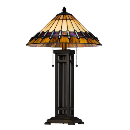 Benjara Eli Table Lamp, Tiffany Stained Glass Shade, Hand Painted Design, Bronze