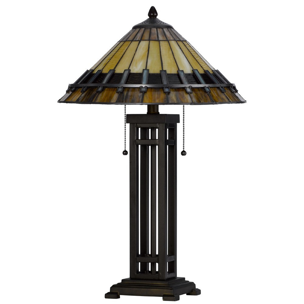 Benjara Eli Table Lamp, Tiffany Stained Glass Shade, Hand Painted Design, Bronze