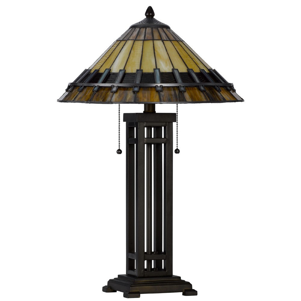 Benjara Eli Table Lamp, Tiffany Stained Glass Shade, Hand Painted Design, Bronze