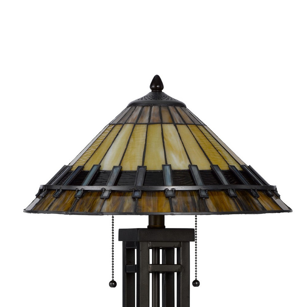 Benjara Eli Table Lamp, Tiffany Stained Glass Shade, Hand Painted Design, Bronze