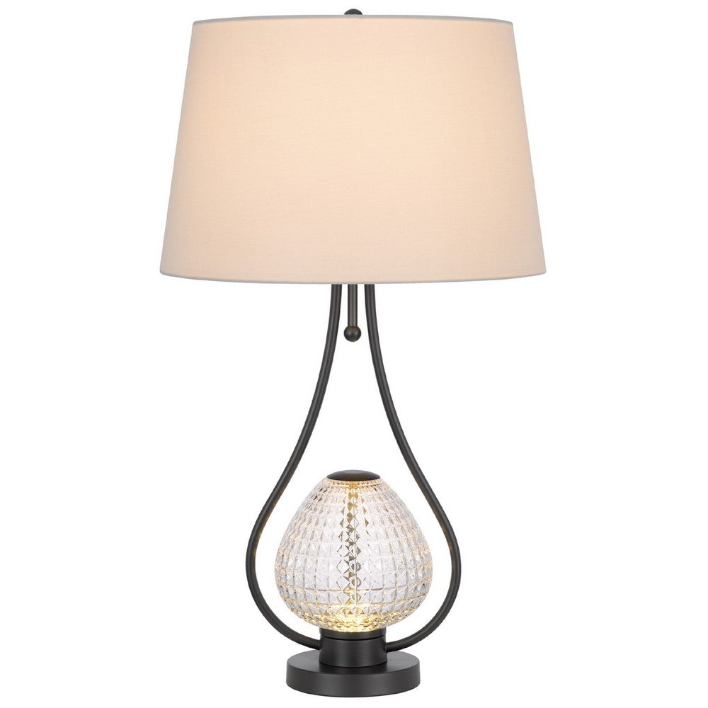 Benjara Table Lamp with Nightlight, Teardrop Diamond Design Glass Body, Gray Metal