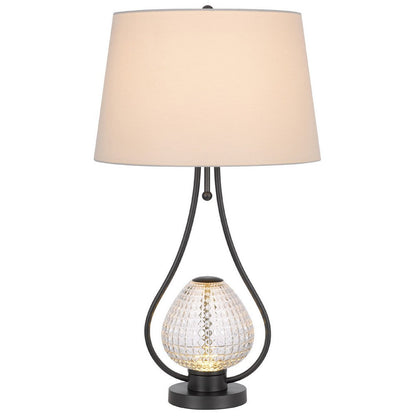 Benjara Table Lamp with Nightlight, Teardrop Diamond Design Glass Body, Gray Metal