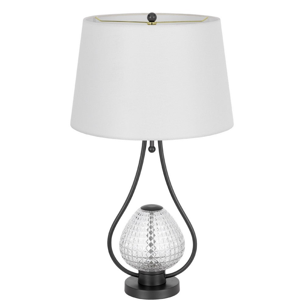 Benjara Table Lamp with Nightlight, Teardrop Diamond Design Glass Body, Gray Metal