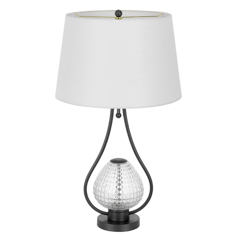 Benjara Table Lamp with Nightlight, Teardrop Diamond Design Glass Body, Gray Metal