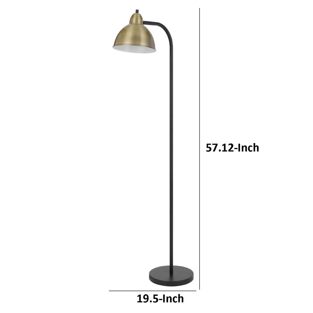 Benjara Floor Lamp, Vintage Style Dome Shade, Industrial Black And Antique Brass