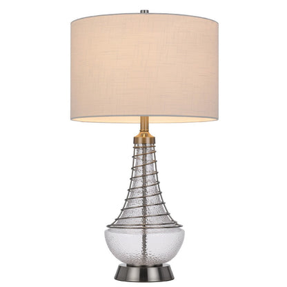 Benjara Table Lamp, Tapered Corkscrew Glass Body with Wire Accent, Brushed Steel