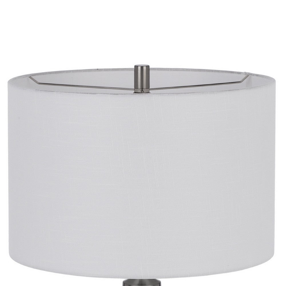 Benjara Table Lamp, Tapered Corkscrew Glass Body with Wire Accent, Brushed Steel