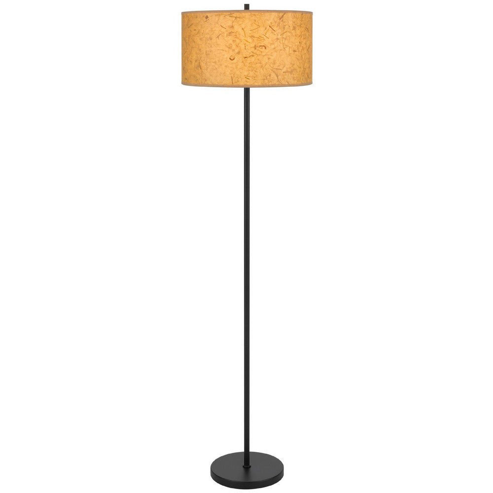 Benjara Avira 61 Inch Floor Lamp, Speckled Hardback Kraft Paper Shade, Black Metal