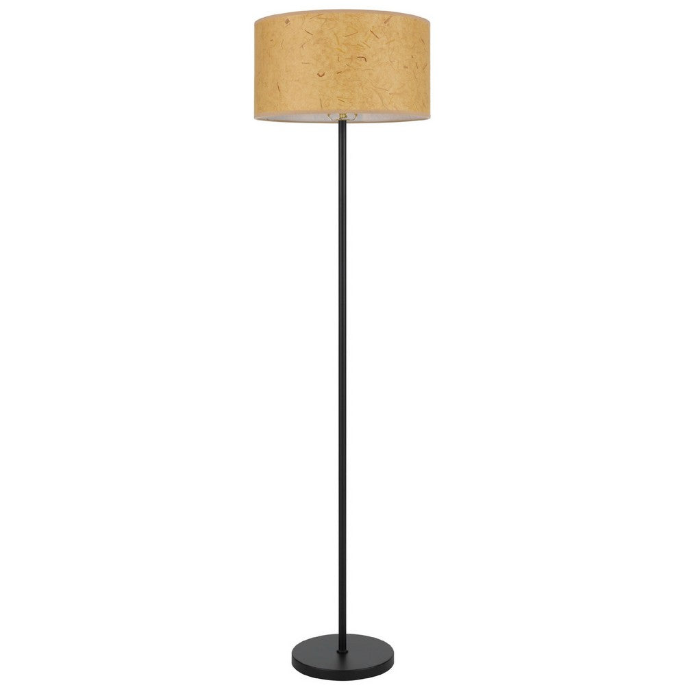 Benjara Avira 61 Inch Floor Lamp, Speckled Hardback Kraft Paper Shade, Black Metal