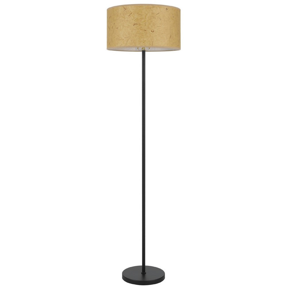Benjara Avira 61 Inch Floor Lamp, Speckled Hardback Kraft Paper Shade, Black Metal