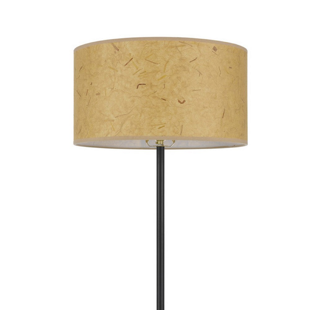 Benjara Avira 61 Inch Floor Lamp, Speckled Hardback Kraft Paper Shade, Black Metal