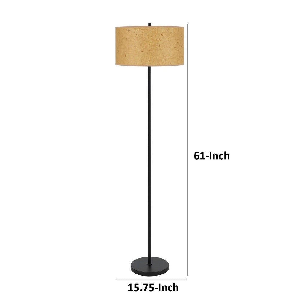 Benjara Avira 61 Inch Floor Lamp, Speckled Hardback Kraft Paper Shade, Black Metal