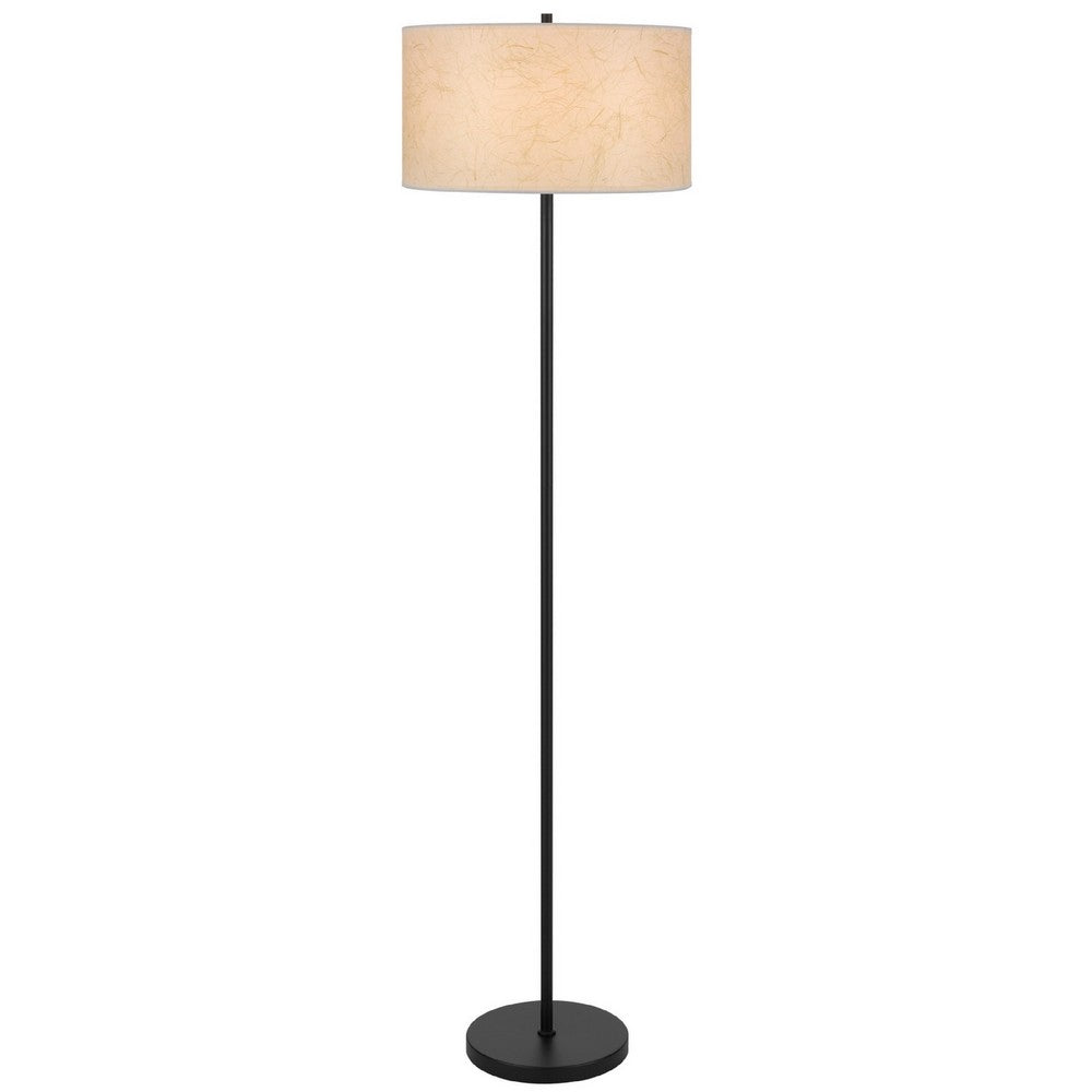 Benjara Avira 61 Inch Floor Lamp, String Pattern White Fabric Shade, Black Metal